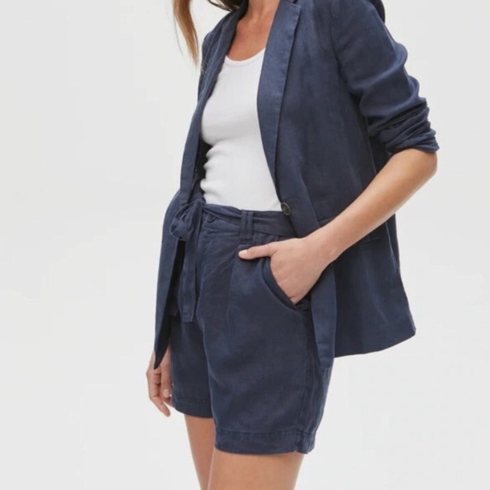 Michael Stars | Bex Pleated Short w/ Tie Linen Shorts in Admiral Blue | NWT